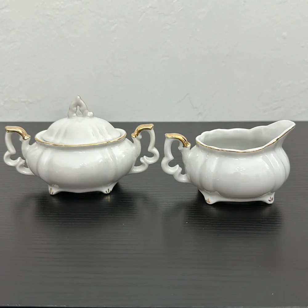 Lefton China Wheat #20120 Demitasse (mini) Cream & Lidded Sugar Bowl Gold Accent